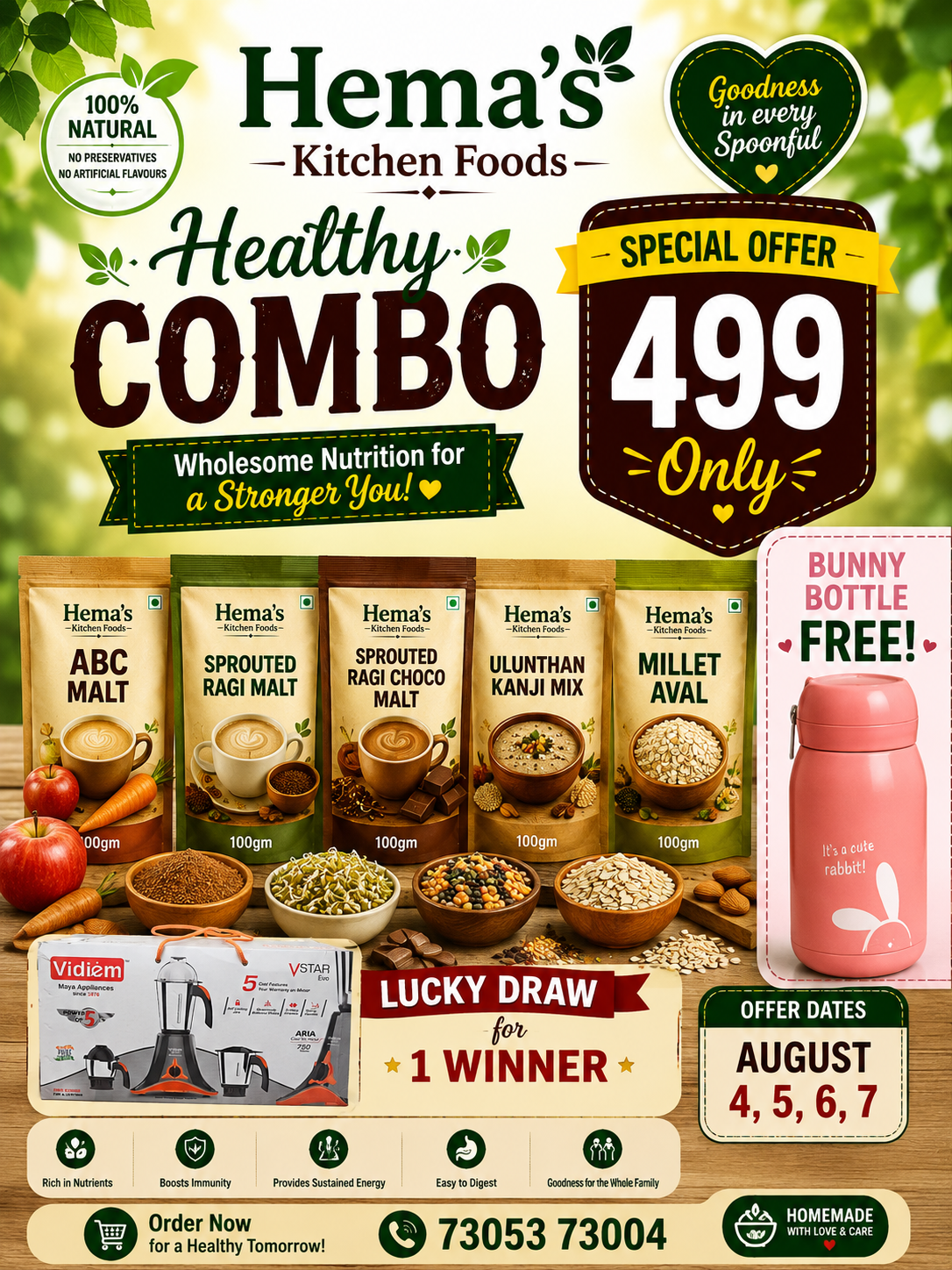 Healthy Combo (ABC, Ragi Malt, Ragi choco Malt, Ulunthu kanji mix, Millet Aval)