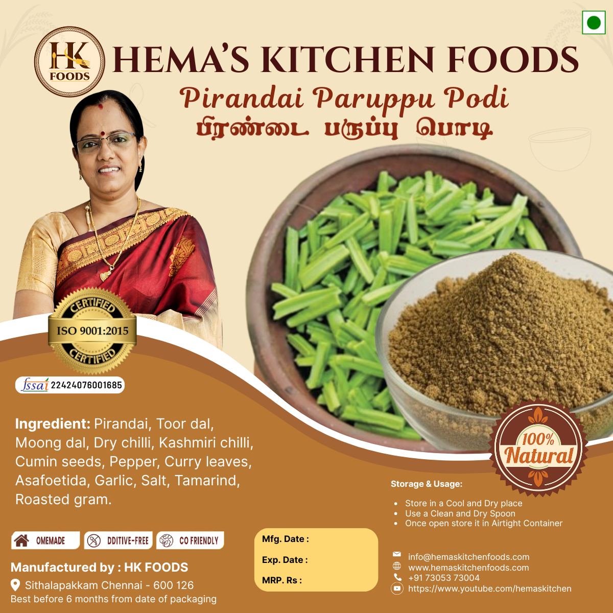 Pirandai Paruppu Podi 100g