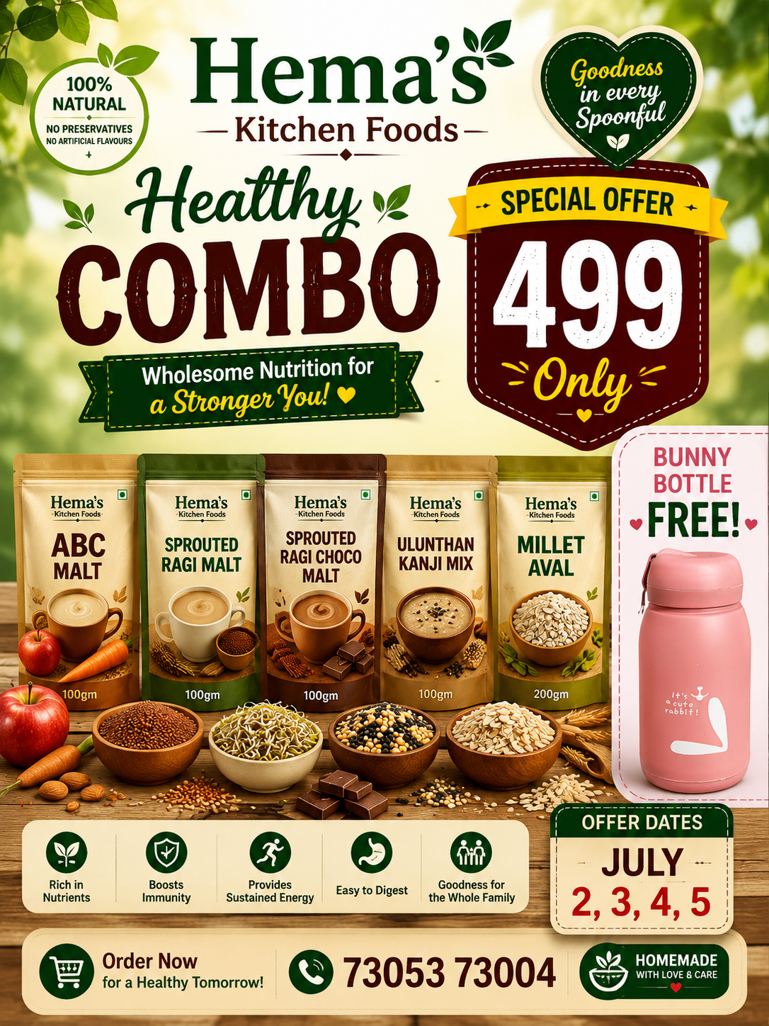 Healthy Combo (ABC, Ragi Malt, Ragi choco Malt, Ulunthu kanji mix, Millet Aval)